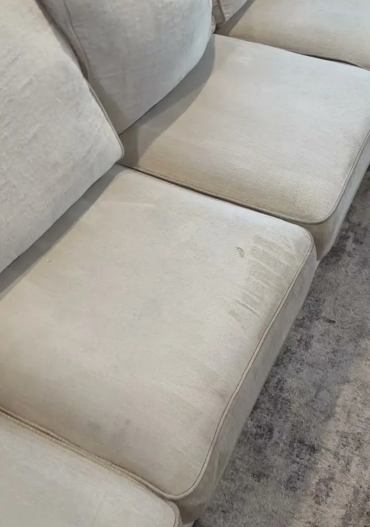 The same cream sectional seats about 90 minutes later, after cleaning.